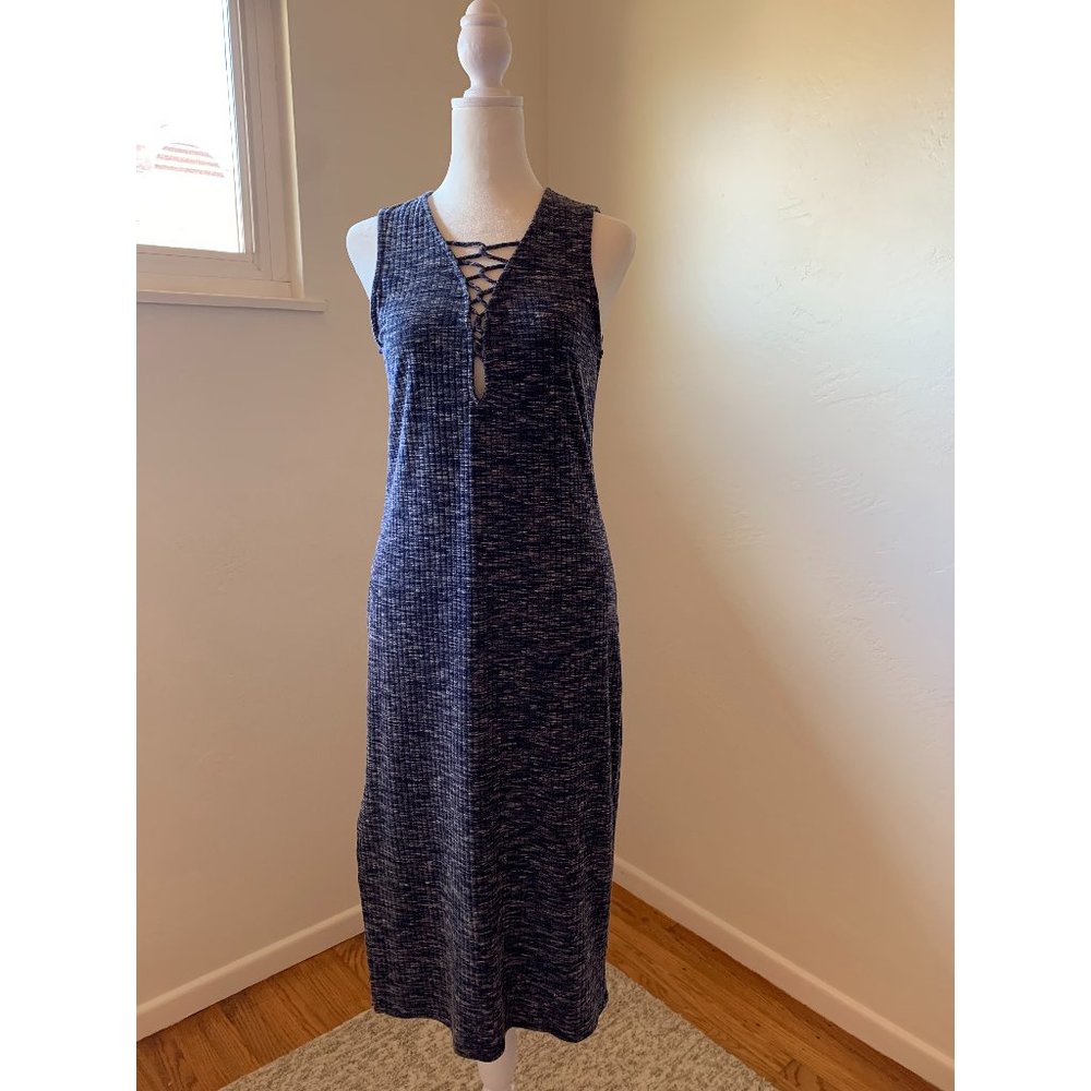 Sun & Shadow Heather Blue Stretchy Ribbed Midi Dress